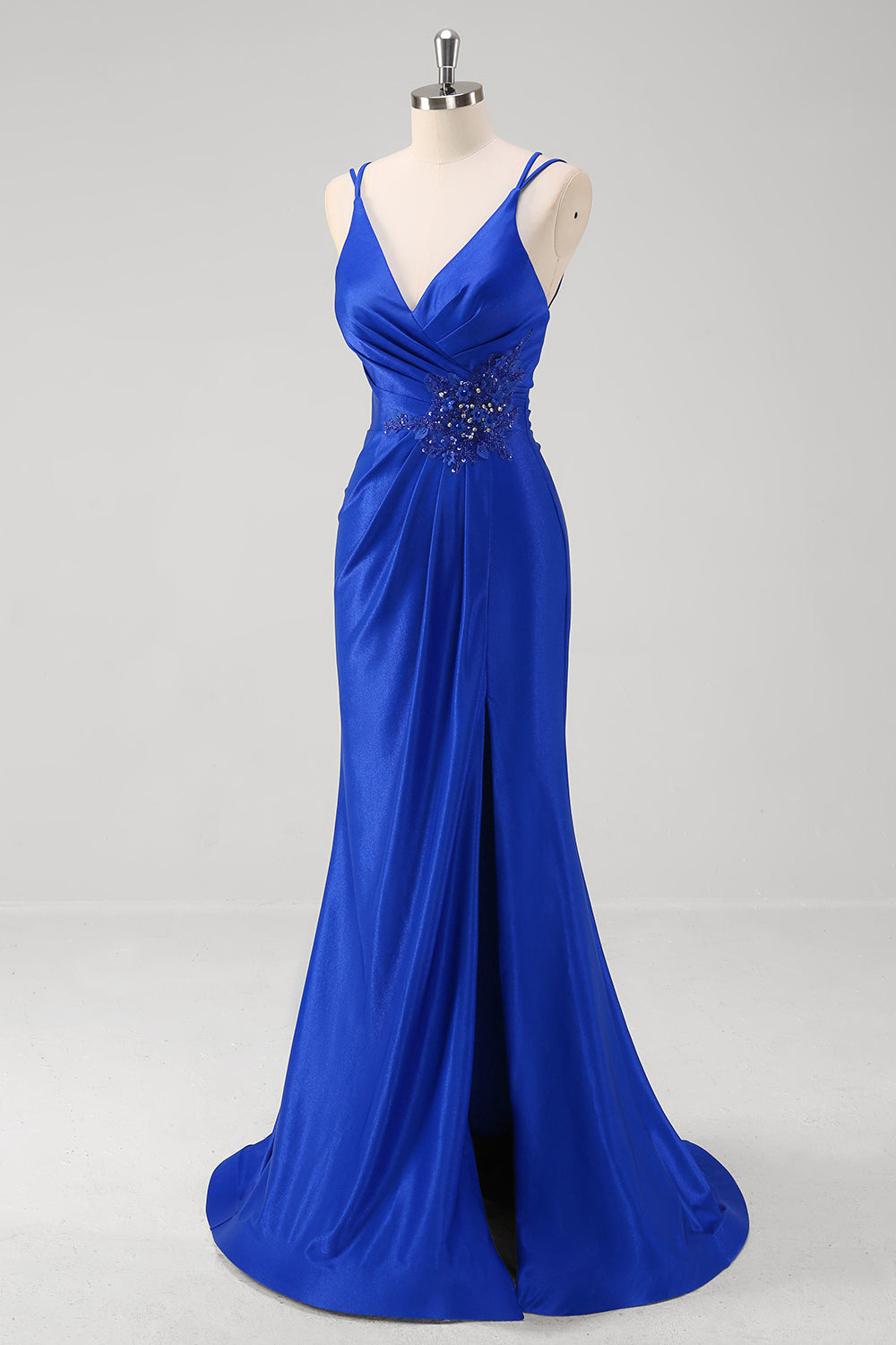 Royal Blue V-Neck Mermaid Applique V-Neck Long Prom Dress with Slit Royal Blue V-Neck Mermaid Applique V-Neck Long Prom Dress with Slit
