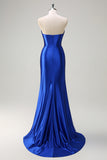 Royal Blue Mermaid Sequined Sweetheart Long Prom Dress with Slit Royal Blue Mermaid Sequined Sweetheart Long Prom Dress with Slit