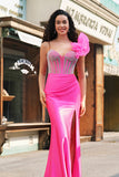 Sparkly Fuchsia Mermaid Ruffled One Shoulder Long Prom Dress with Slit Sparkly Fuchsia Mermaid Ruffled One Shoulder Long Prom Dress with Slit
