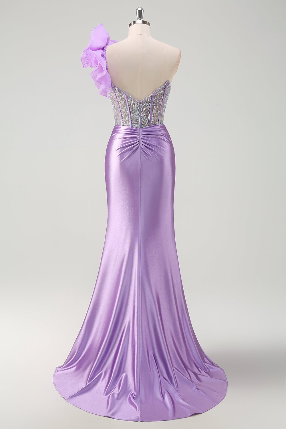 Sparkly Lilac Mermaid Beaded Corset One Shoulder Long Prom Dress with Slit Sparkly Lilac Mermaid Beaded Corset One Shoulder Long Prom Dress with Slit