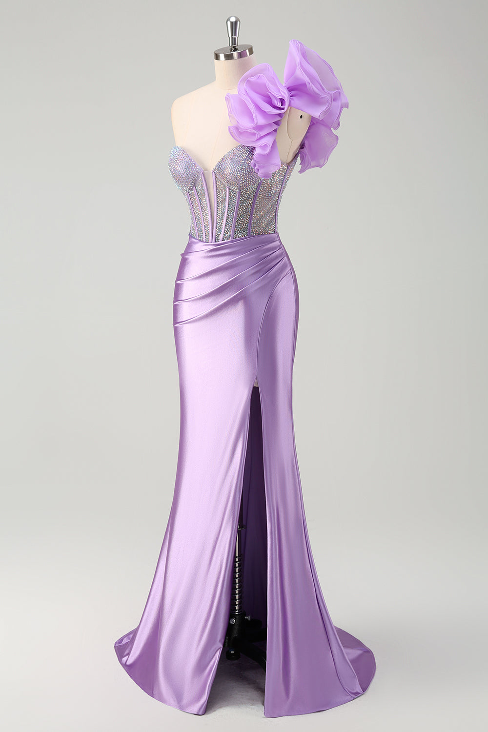 Sparkly Lilac Mermaid Beaded Corset One Shoulder Long Prom Dress with Slit Sparkly Lilac Mermaid Beaded Corset One Shoulder Long Prom Dress with Slit