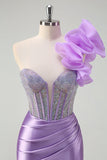 Sparkly Lilac Mermaid Beaded Corset One Shoulder Long Prom Dress with Slit Sparkly Lilac Mermaid Beaded Corset One Shoulder Long Prom Dress with Slit