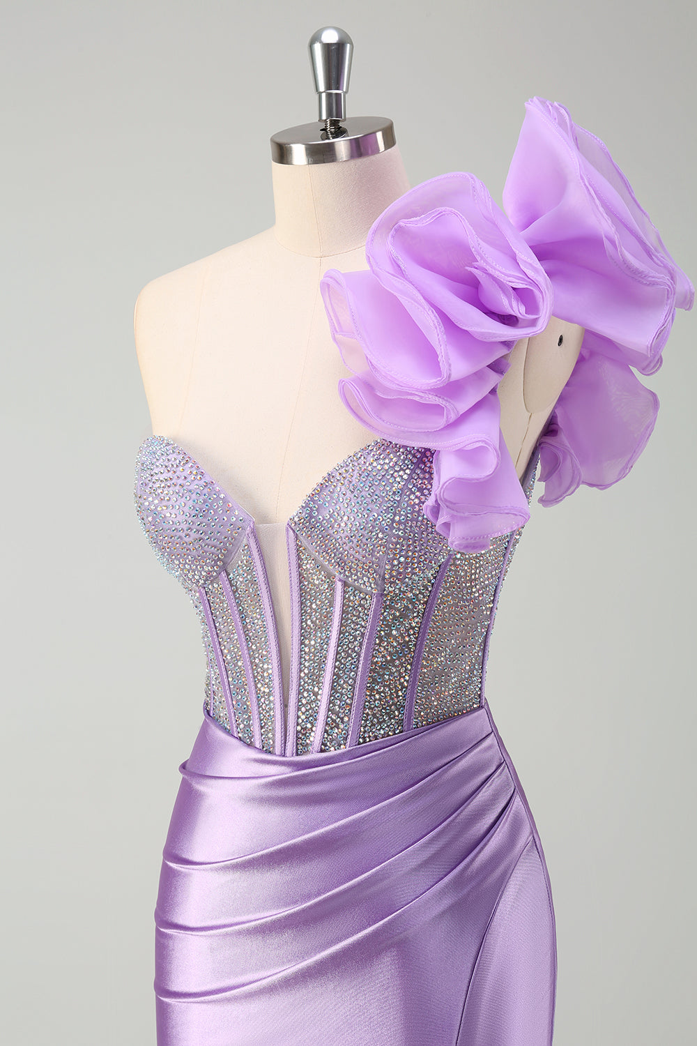 Sparkly Lilac Mermaid Beaded Corset One Shoulder Long Prom Dress with Slit Sparkly Lilac Mermaid Beaded Corset One Shoulder Long Prom Dress with Slit
