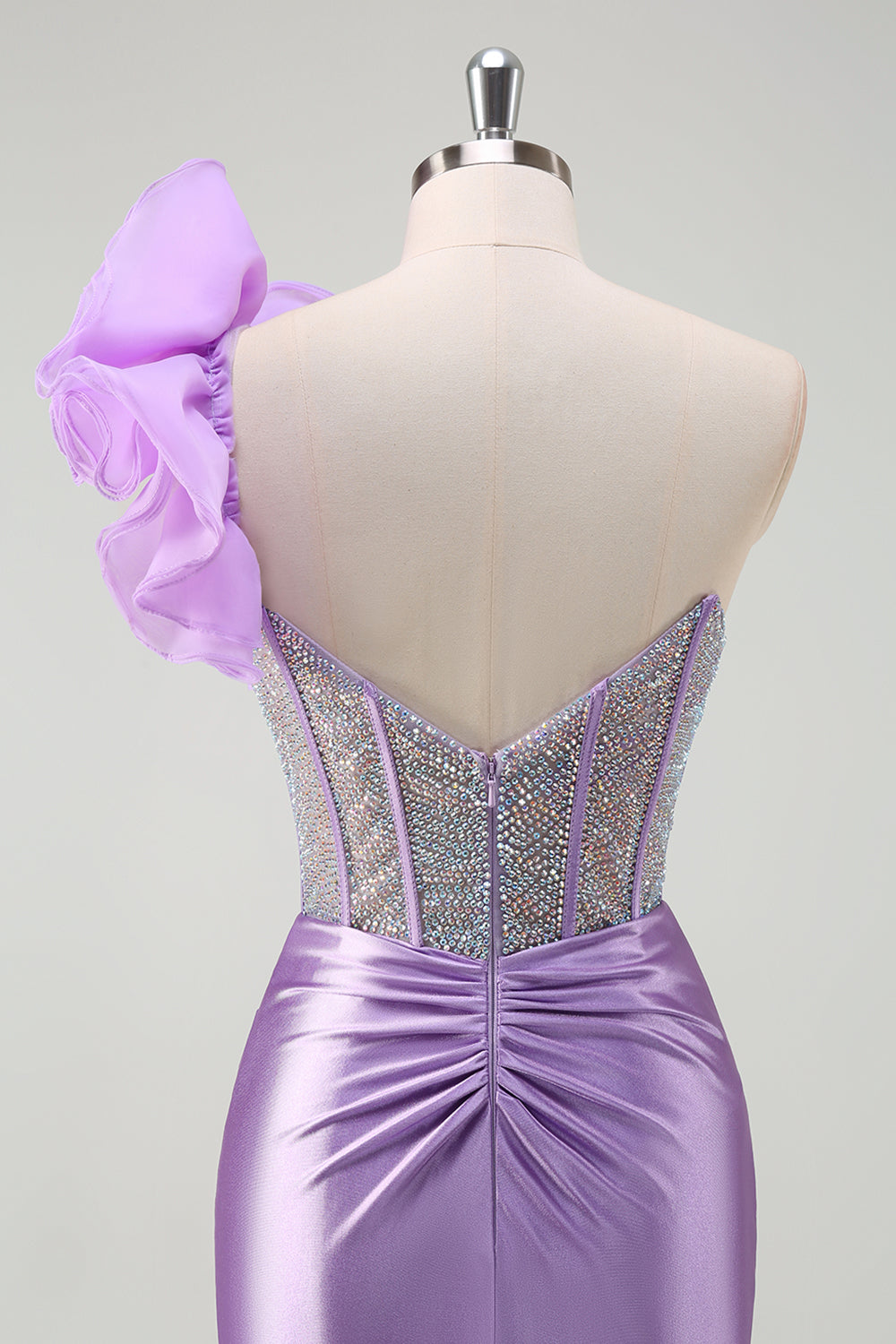 Sparkly Lilac Mermaid Beaded Corset One Shoulder Long Prom Dress with Slit Sparkly Lilac Mermaid Beaded Corset One Shoulder Long Prom Dress with Slit