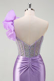 Sparkly Lilac Mermaid Beaded Corset One Shoulder Long Prom Dress with Slit Sparkly Lilac Mermaid Beaded Corset One Shoulder Long Prom Dress with Slit