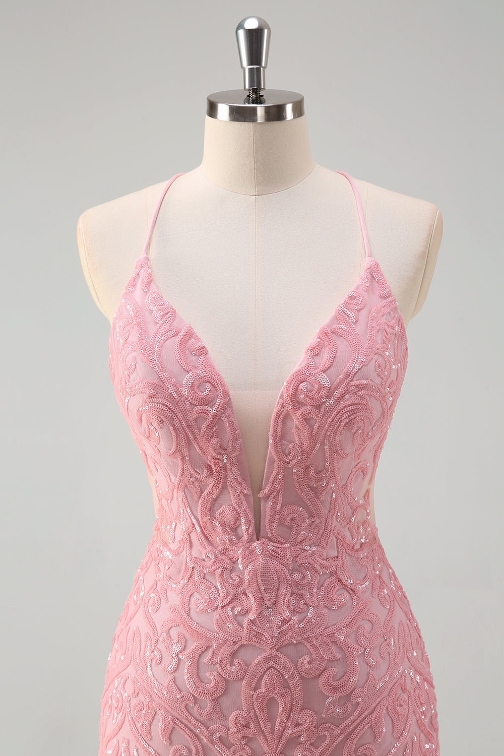 Sparkly Pink Mermaid Spaghetti Straps Sequin Long Prom Dress with Feathers Sparkly Pink Mermaid Spaghetti Straps Sequin Long Prom Dress with Feathers