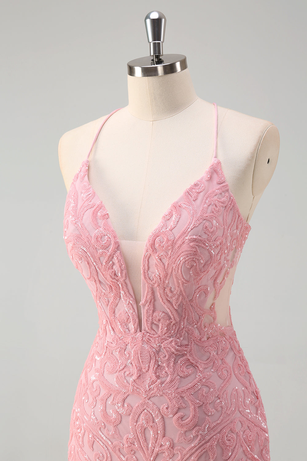 Sparkly Pink Mermaid Spaghetti Straps Sequin Long Prom Dress with Feathers Sparkly Pink Mermaid Spaghetti Straps Sequin Long Prom Dress with Feathers