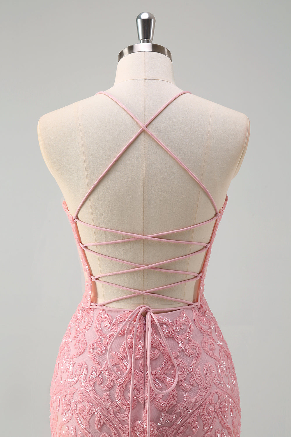 Sparkly Pink Mermaid Spaghetti Straps Sequin Long Prom Dress with Feathers Sparkly Pink Mermaid Spaghetti Straps Sequin Long Prom Dress with Feathers