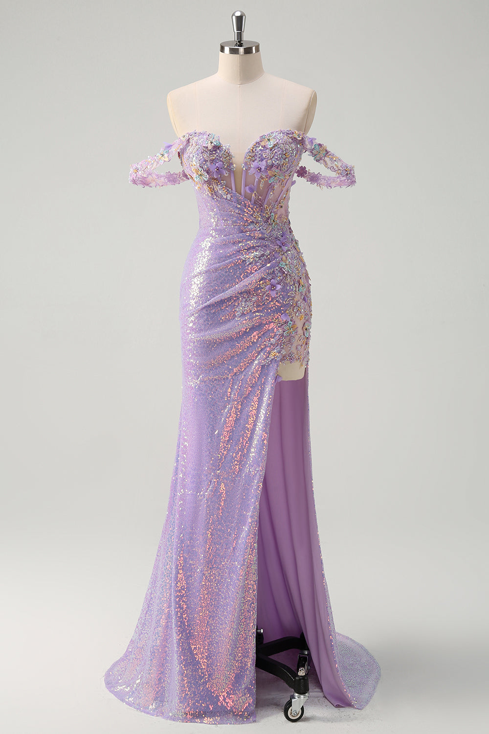 ZAPAKASA Women Sparkly Light Purple Prom Dress with Slit Off The Shoulder Long Corset Sequin Evening Dress ZAPAKASA Women Sparkly Light Purple Prom Dress with Slit Off The Shoulder Long Corset Sequin Evening Dress