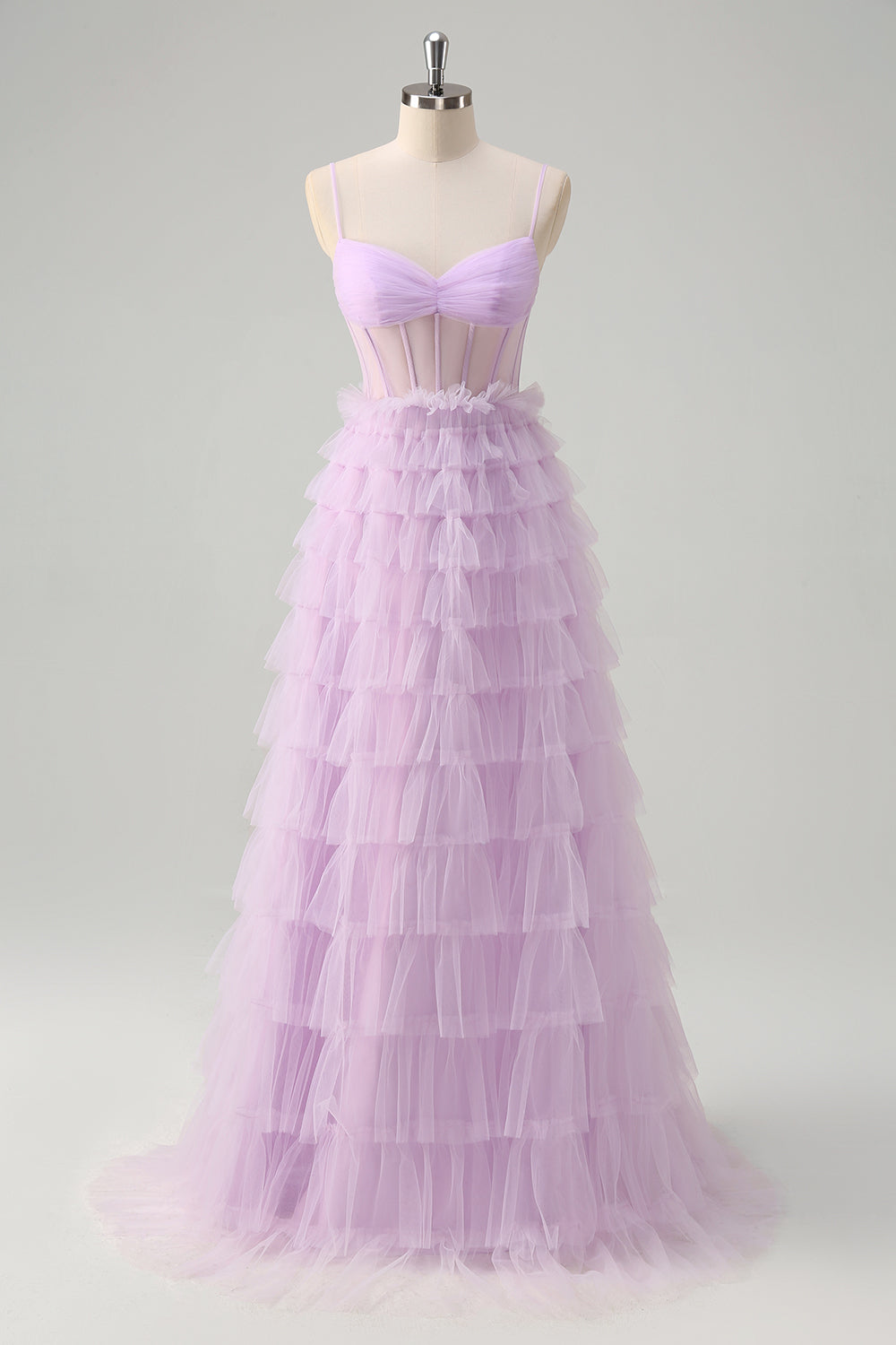 ZAPAKASA Women Light Purple Corset Long Prom Dress with Ruffles Tiered A-Line Spaghetti Straps Evening Dress ZAPAKASA Women Light Purple Corset Long Prom Dress with Ruffles Tiered A-Line Spaghetti Straps Evening Dress