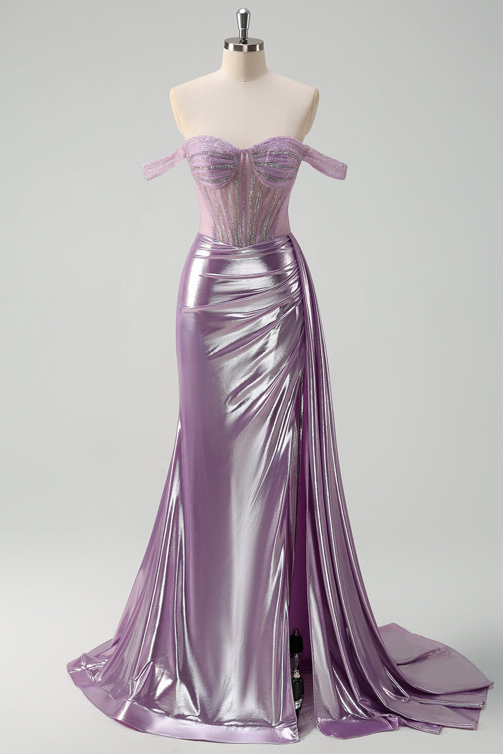 purple metallic prom dress Strapless Purple Metallic Draped Prom Dress Dressesforparty