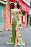 Green Mermaid Appliqued Spaghetti Straps Corset Long Prom Dress with Slit Green Mermaid Appliqued Spaghetti Straps Corset Long Prom Dress with Slit