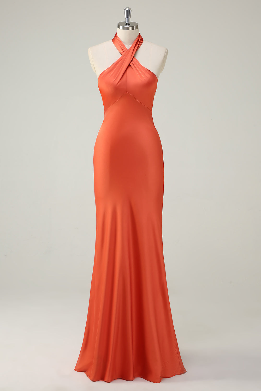 Zapakasa Women Orange Mermaid Long Bridesmaid Dress Halter Satin Wedding Guest Dress Zapakasa Women Orange Mermaid Long Bridesmaid Dress Halter Satin Wedding Guest Dress