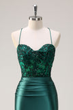 Dark Green Appliques Mermaid Spaghetti Straps Long Prom Dress with Slit Dark Green Appliques Mermaid Spaghetti Straps Long Prom Dress with Slit