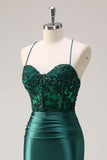 Dark Green Appliques Mermaid Spaghetti Straps Long Prom Dress with Slit Dark Green Appliques Mermaid Spaghetti Straps Long Prom Dress with Slit