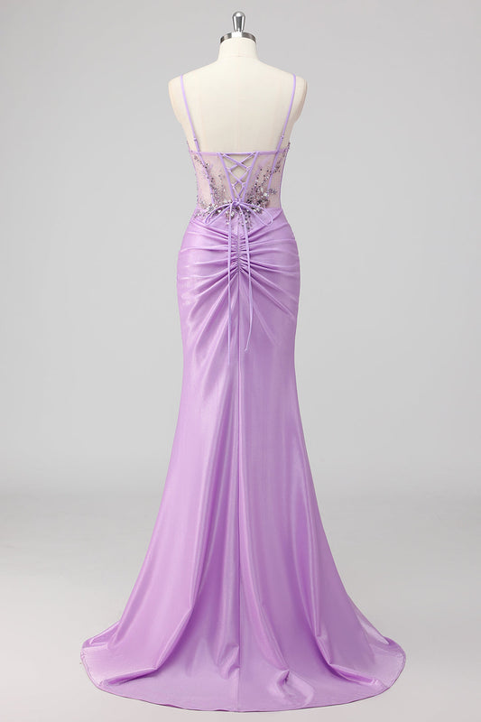Sparkly Purple Mermaid Corset Sequin Long Prom Dress