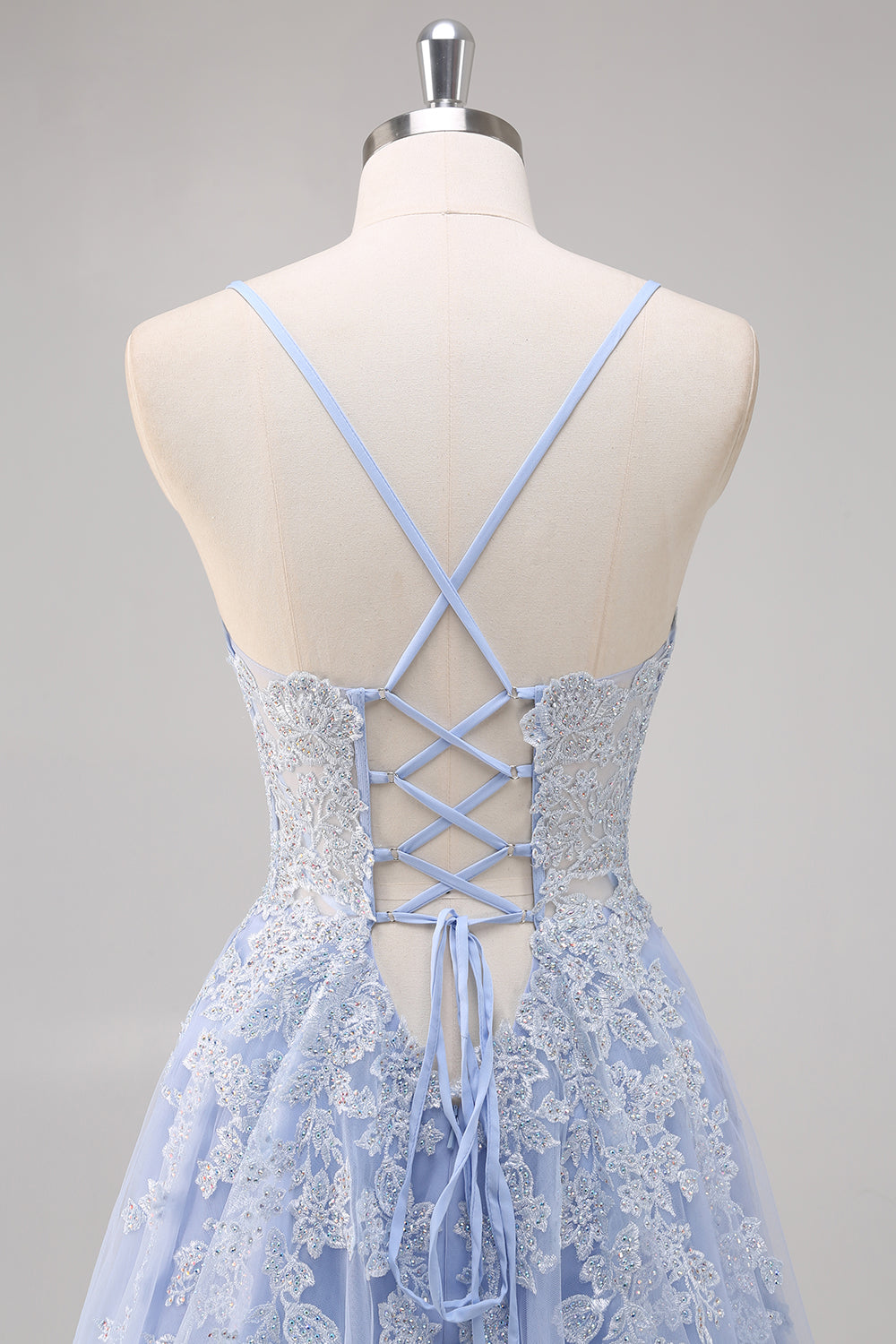 Lavender A Line Spaghetti Straps Tulle Beaded Long Prom Dress with Slit Lavender A Line Spaghetti Straps Tulle Beaded Long Prom Dress with Slit