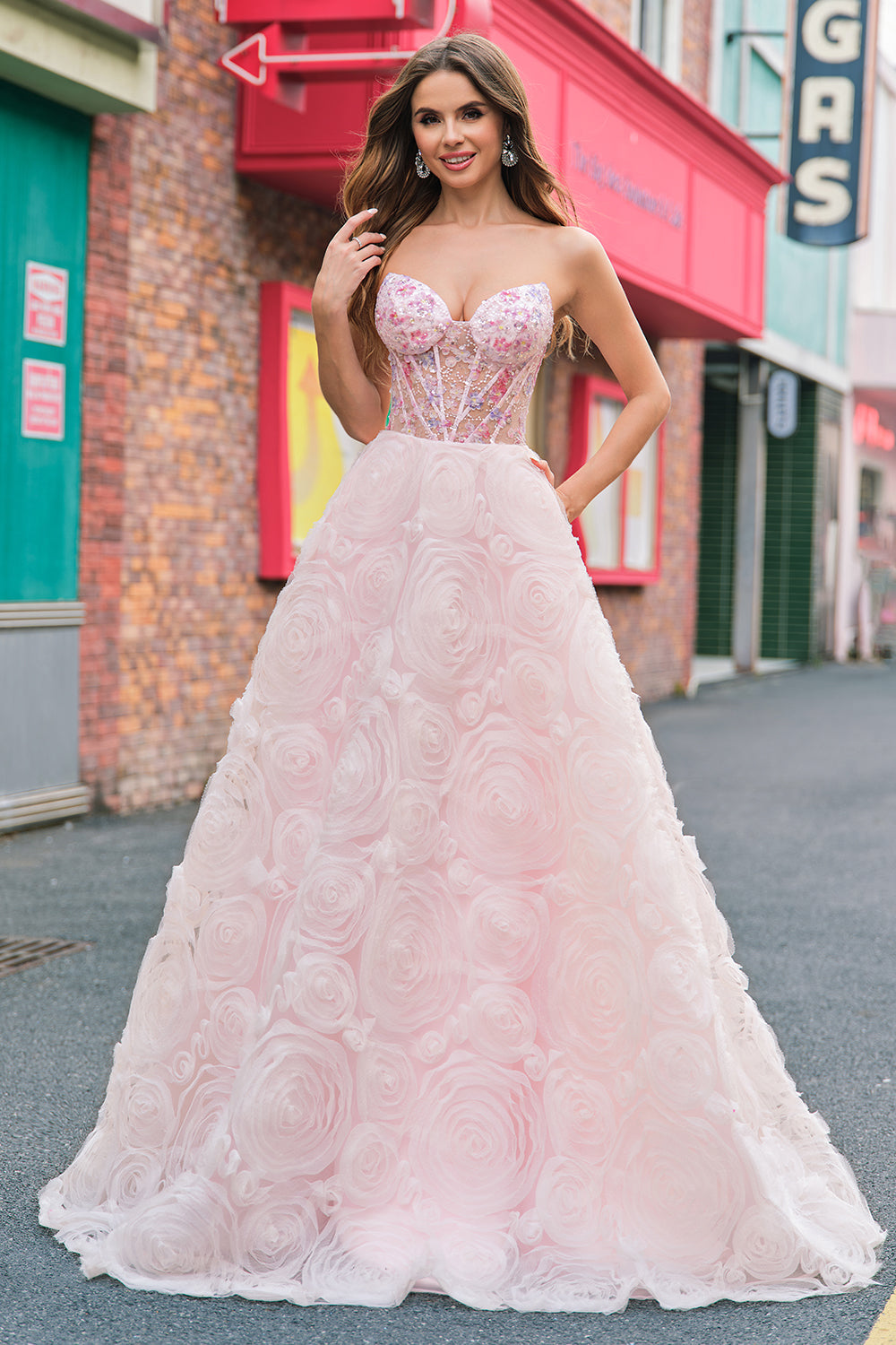 ZAPAKASA Women Sparkly Pink Long Prom Dress With Sequins Princess Strapless Corset Floral Evening Dress ZAPAKASA Women Sparkly Pink Long Prom Dress With Sequins Princess Strapless Corset Floral Evening Dress
