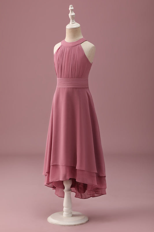 Desert Rose Halter Chiffon High Low Junior Bridesmaid Dress