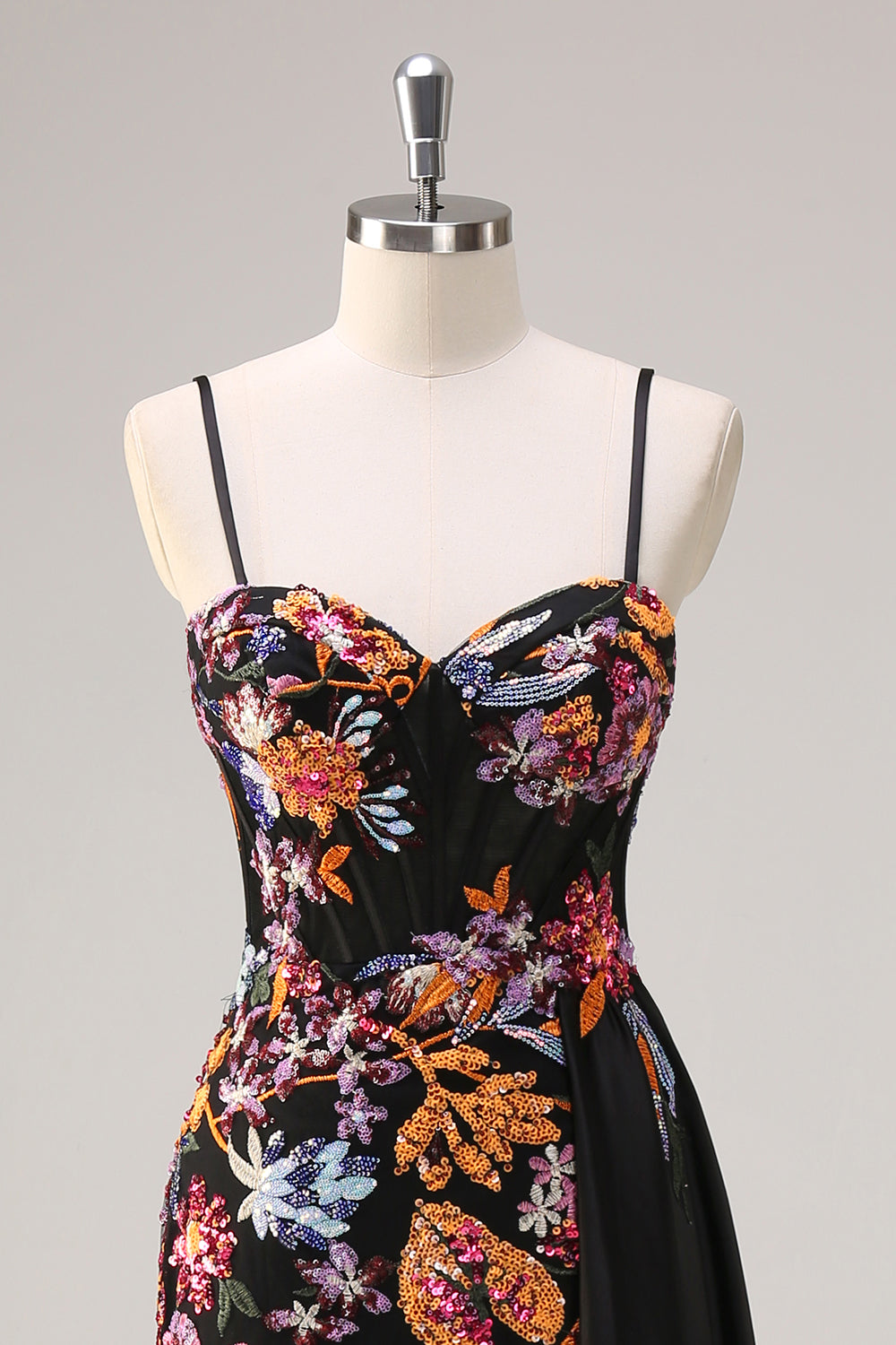 Sparkly Black Floral Mermaid Watteau Train Sequins Long Corset Prom Dress with Slit Sparkly Black Floral Mermaid Watteau Train Sequins Long Corset Prom Dress with Slit