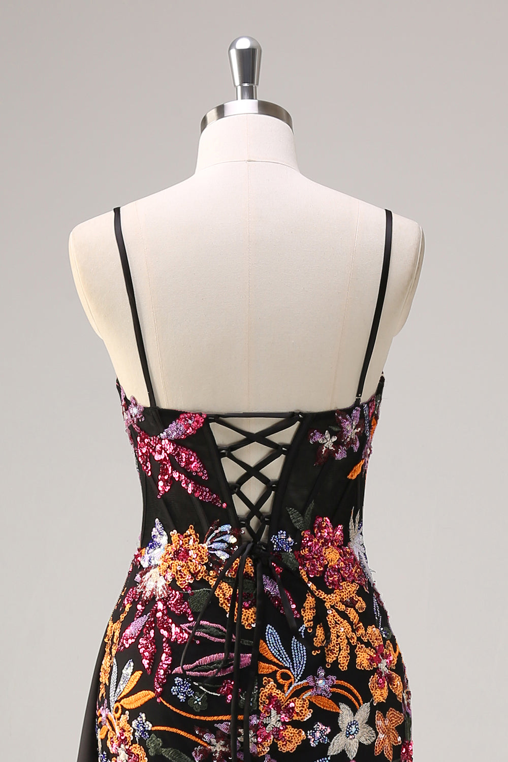 Sparkly Black Floral Mermaid Watteau Train Sequins Long Corset Prom Dress with Slit Sparkly Black Floral Mermaid Watteau Train Sequins Long Corset Prom Dress with Slit