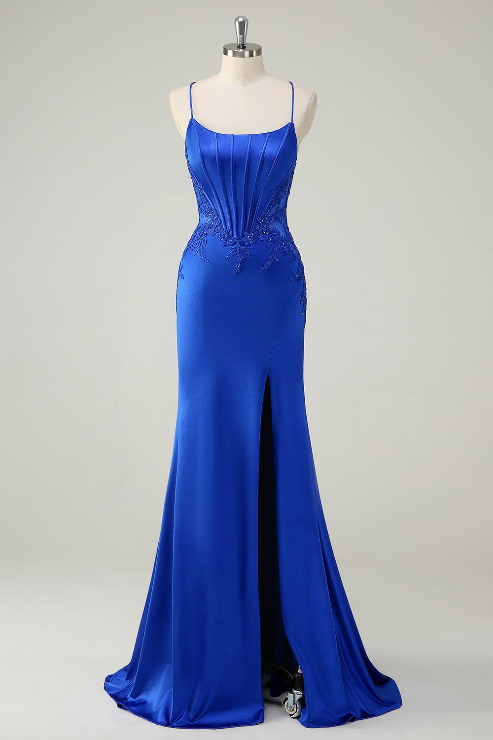 Zapakasa Women Royal Blue Floral Mermaid Satin Prom Dress Spaghetti Straps Formal Dress with Slit Zapakasa Women Royal Blue Floral Mermaid Satin Prom Dress Spaghetti Straps Formal Dress with Slit