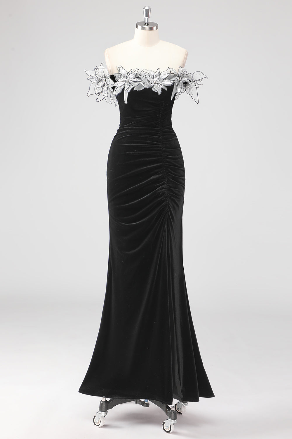 Zapakasa Women Black Velvet Sheath Formal Dress with 3D Flowers Sweetheart Long Evening Dress Zapakasa Women Black Velvet Sheath Formal Dress with 3D Flowers Sweetheart Long Evening Dress