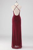 Burgundy Sheath V-Neck Pleated Beaded Backless Long Formal Dress with Slit Burgundy Sheath V-Neck Pleated Beaded Backless Long Formal Dress with Slit