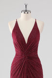 Burgundy Sheath V-Neck Pleated Beaded Backless Long Formal Dress with Slit Burgundy Sheath V-Neck Pleated Beaded Backless Long Formal Dress with Slit