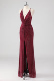 Burgundy Sheath V-Neck Pleated Beaded Backless Long Formal Dress with Slit Burgundy Sheath V-Neck Pleated Beaded Backless Long Formal Dress with Slit
