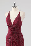 Burgundy Sheath V-Neck Pleated Beaded Backless Long Formal Dress with Slit Burgundy Sheath V-Neck Pleated Beaded Backless Long Formal Dress with Slit