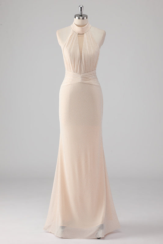Halter Cream Mermaid Cut Out Long Formal Dress