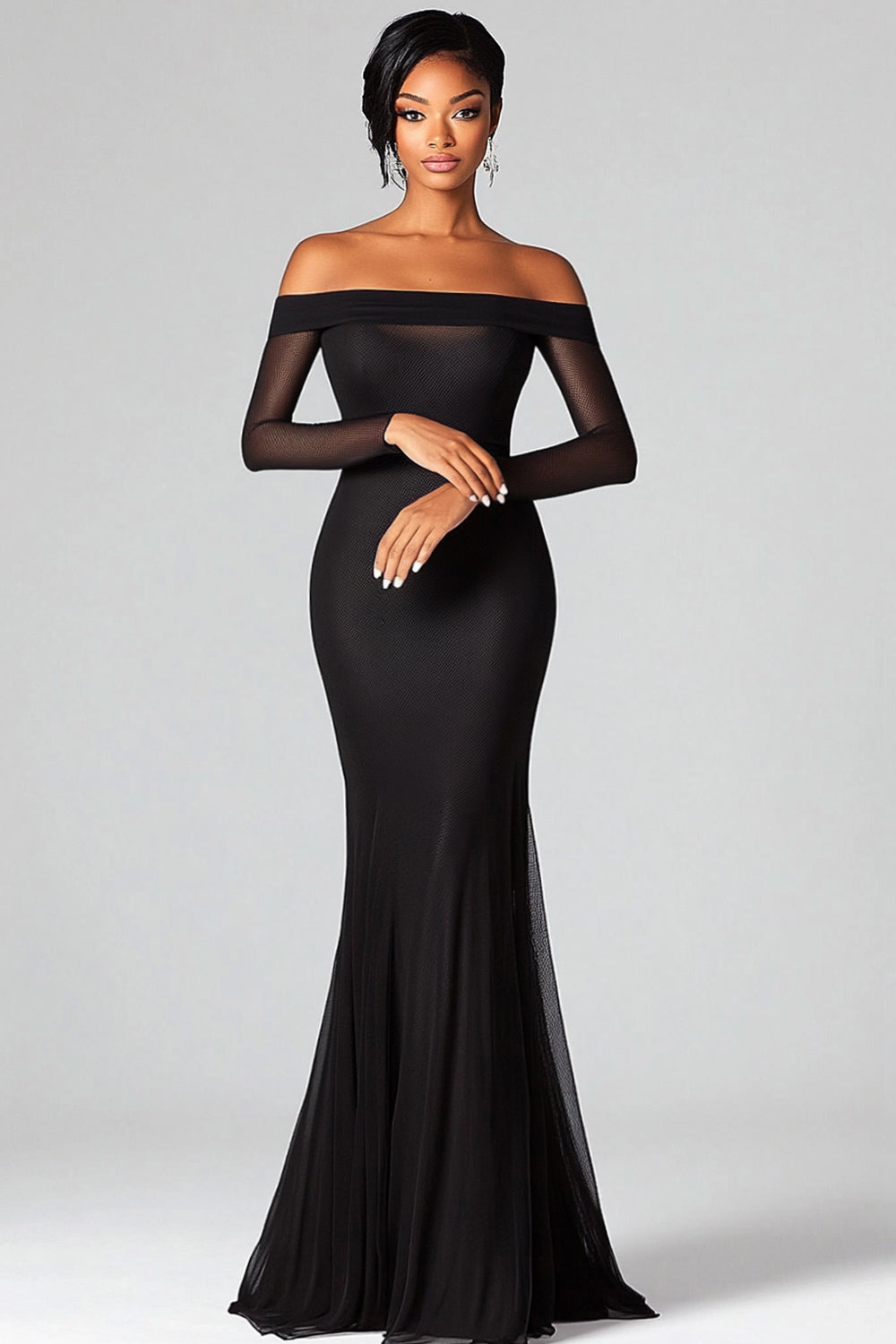 ZAPAKASA Women Black Formal Dress Sheath Off The Shoulder Long Sleeves Mesh Formal Wear Dress ZAPAKASA Women Black Formal Dress Sheath Off The Shoulder Long Sleeves Mesh Formal Wear Dress