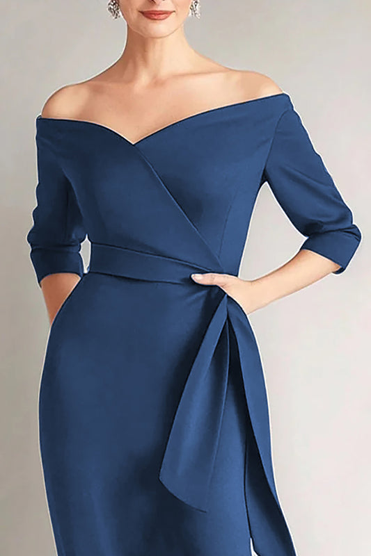 Navy Mermaid Off the Shoulder Long Mother of The Bride Dress