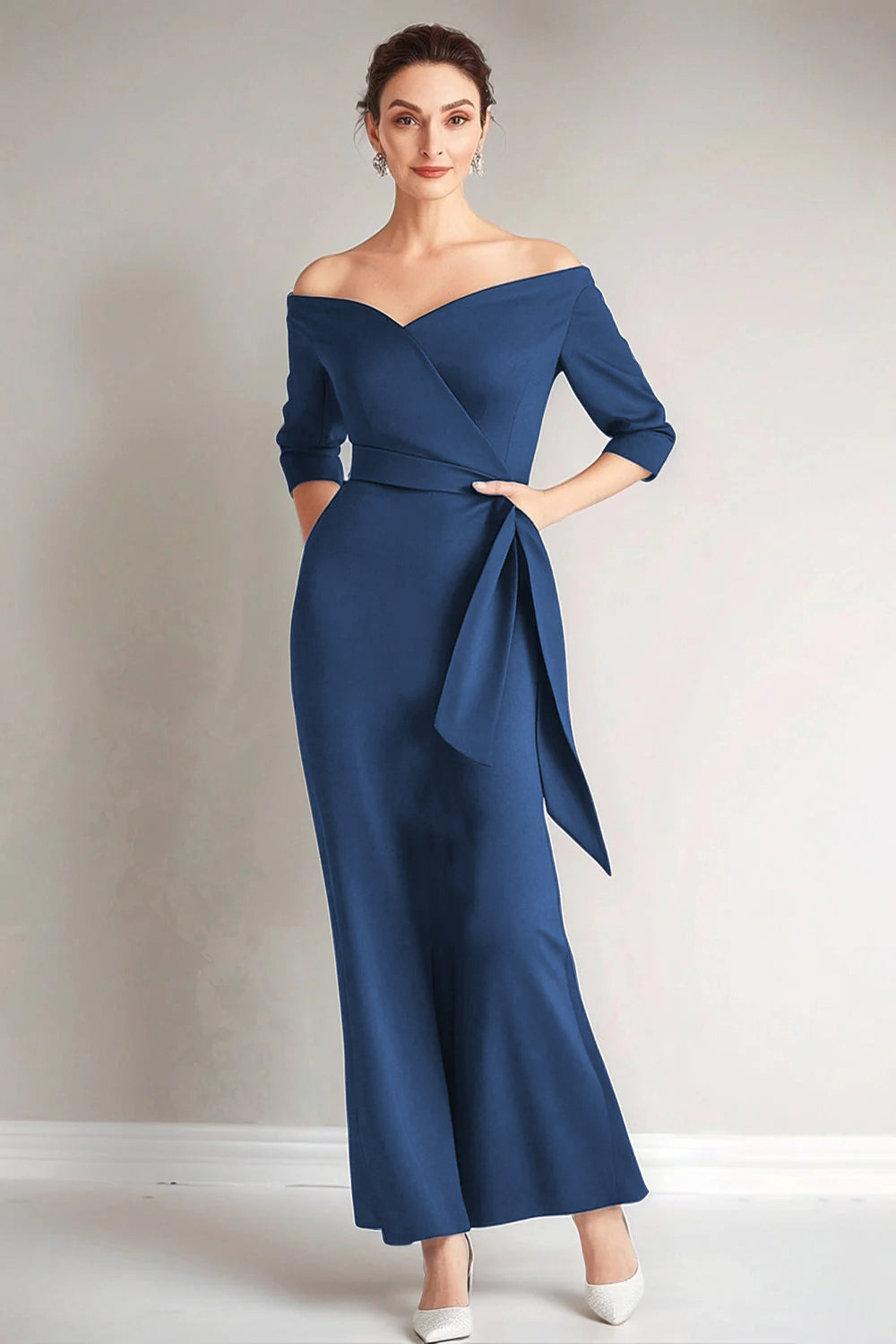 ZAPAKASA Women Navy Mother of The Bride Dress Mermaid Strapless Half Sleeves Wedding Guest Dress ZAPAKASA Women Navy Mother of The Bride Dress Mermaid Strapless Half Sleeves Wedding Guest Dress