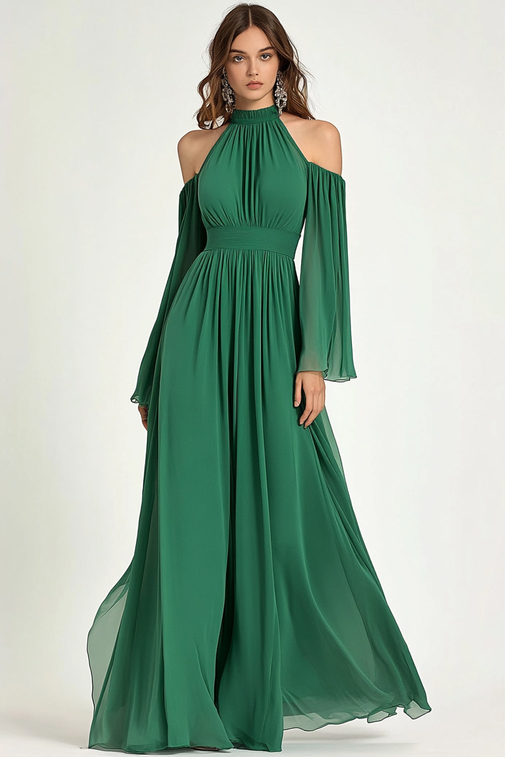 Zapakasa Women Green Halter Long Mother Of the Bride Dress with Cold Shoulder A Line Chiffon Wedding Guest Dress Zapakasa Women Green Halter Long Mother Of the Bride Dress with Cold Shoulder A Line Chiffon Wedding Guest Dress