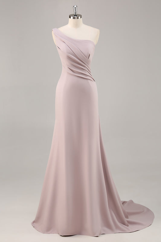 Khaki Satin One Shoulder Mermaid Long Formal Dress