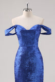 Royal Blue Off The Shoulder Sheath Formal Dress with Detachable Sleeves Royal Blue Off The Shoulder Sheath Formal Dress with Detachable Sleeves