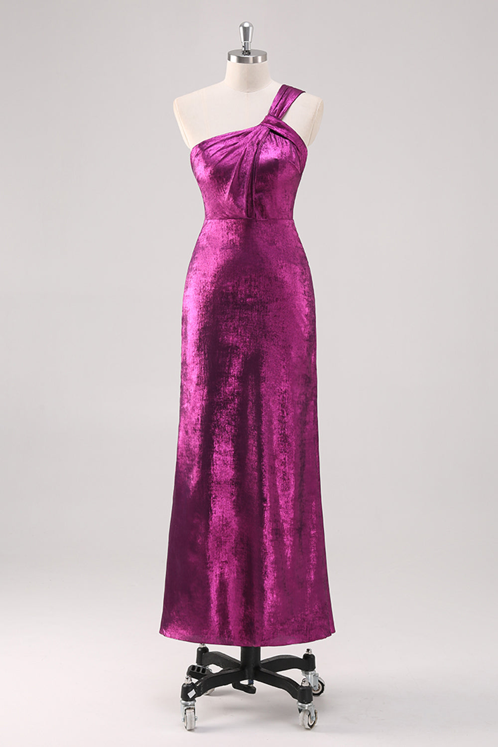 Fuchsia One Shoulder Sheath Metallic Formal Dress Fuchsia One Shoulder Sheath Metallic Formal Dress
