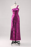 Fuchsia One Shoulder Sheath Metallic Formal Dress Fuchsia One Shoulder Sheath Metallic Formal Dress