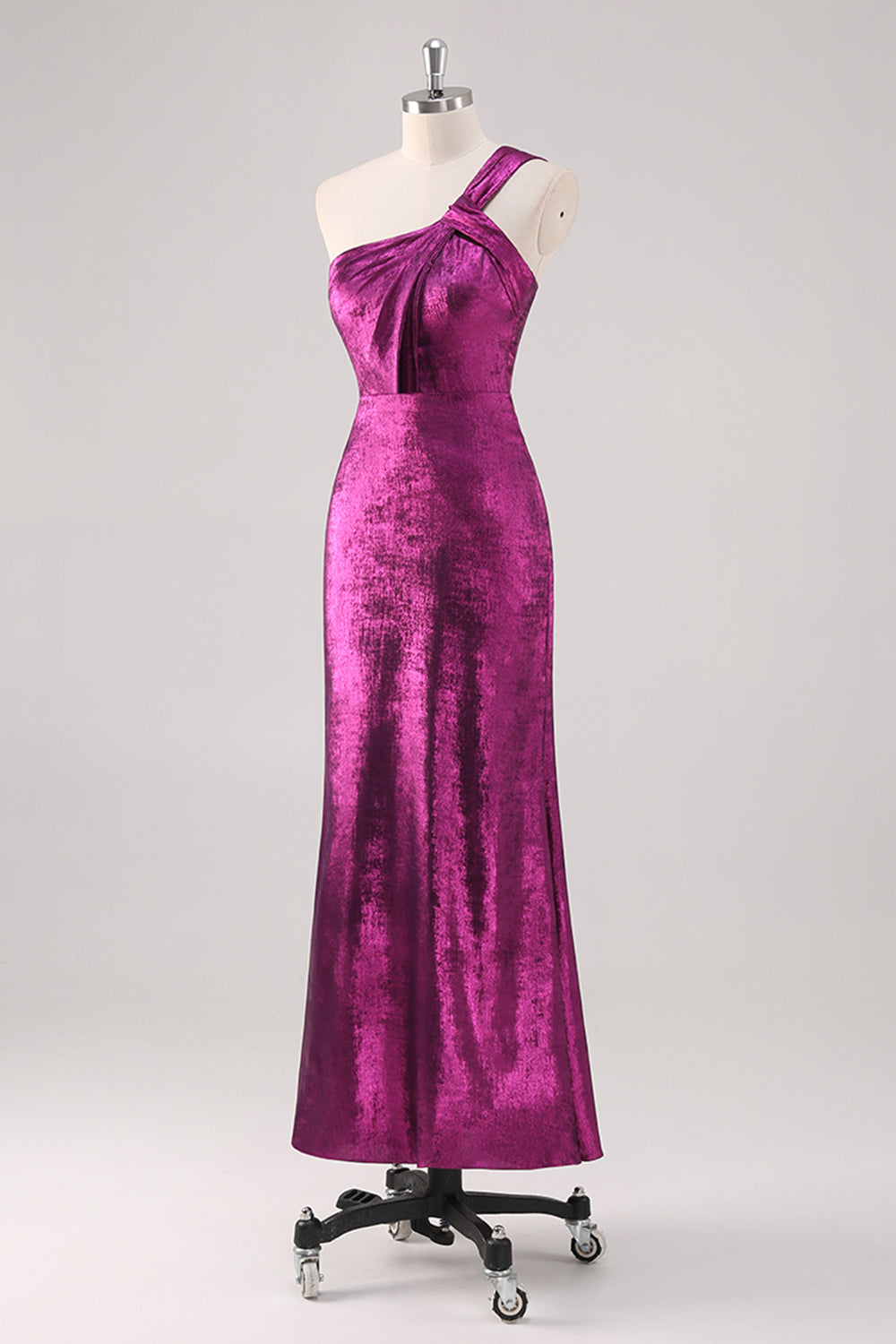 Fuchsia One Shoulder Sheath Metallic Formal Dress Fuchsia One Shoulder Sheath Metallic Formal Dress