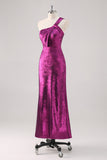 Fuchsia One Shoulder Sheath Metallic Formal Dress Fuchsia One Shoulder Sheath Metallic Formal Dress