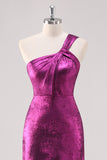 Fuchsia One Shoulder Sheath Metallic Formal Dress Fuchsia One Shoulder Sheath Metallic Formal Dress