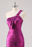 Fuchsia One Shoulder Sheath Metallic Formal Dress Fuchsia One Shoulder Sheath Metallic Formal Dress