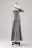 Silver Black Sheath One Shoulder Metallic Formal Dress with Slit Silver Black Sheath One Shoulder Metallic Formal Dress with Slit
