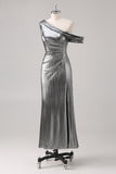 Silver Black Sheath One Shoulder Metallic Formal Dress with Slit Silver Black Sheath One Shoulder Metallic Formal Dress with Slit