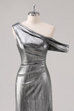 Silver Black Sheath One Shoulder Metallic Formal Dress with Slit Silver Black Sheath One Shoulder Metallic Formal Dress with Slit