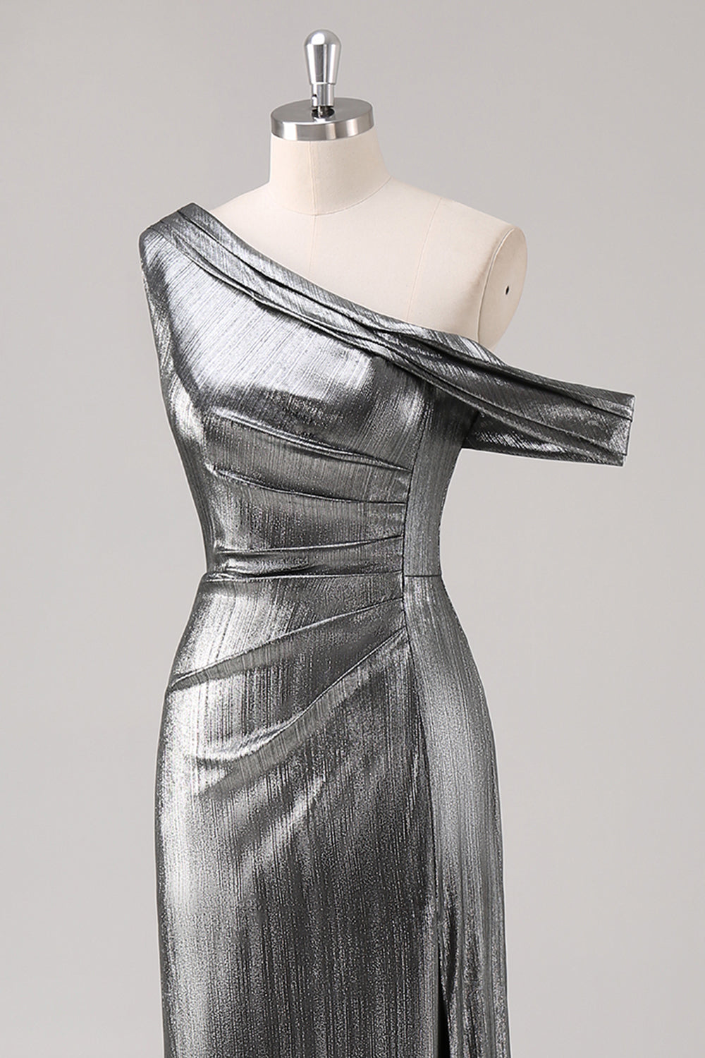 Silver Black Sheath One Shoulder Metallic Formal Dress with Slit Silver Black Sheath One Shoulder Metallic Formal Dress with Slit