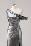 Silver Black Sheath One Shoulder Metallic Formal Dress with Slit Silver Black Sheath One Shoulder Metallic Formal Dress with Slit