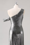 Silver Black Sheath One Shoulder Metallic Formal Dress with Slit Silver Black Sheath One Shoulder Metallic Formal Dress with Slit